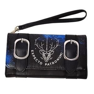 Harry Potter Expecto Patronum Wallet Black Carrying Strap Multi Pocket
